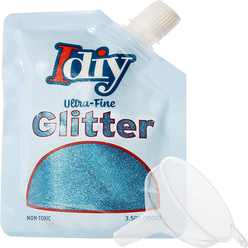 iDIY Ultra Fine Glitter (100g, 3.5 oz Pouch) w Easy-Pour Bag and Funnel - Electric Blue Extra Fine - Perfect for DIY Crafts, School Projects, Decorations, Resin Image