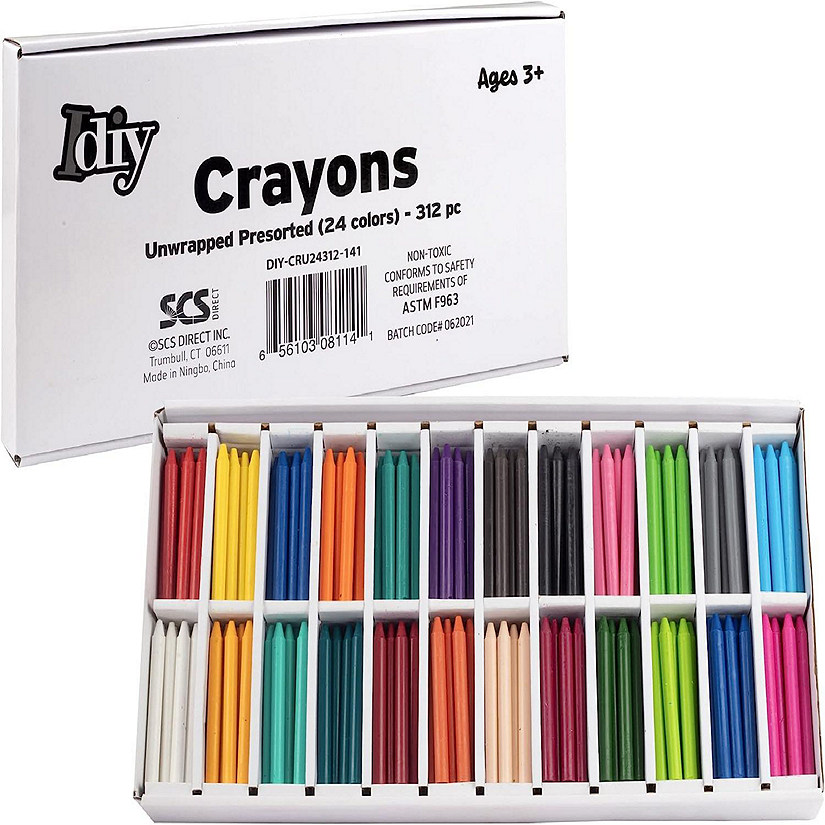 IDIY Unwrapped Bulk Wax Crayons (Pre-sorted 313 ct, 24 colors, 13 Each) -No Paper, ASTM Safety Tested, For Kids, Teachers, Classroom Supplies Image