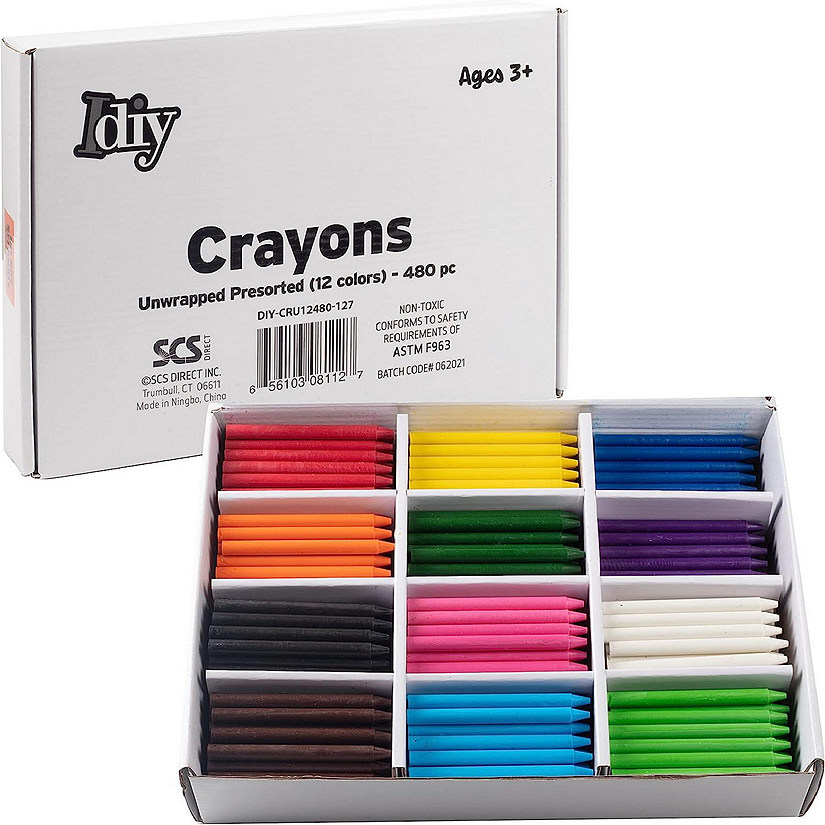 IDIY Unwrapped Bulk Wax Crayons (Pre-sorted 480 ct, 12 Color, 40 Each)-No Paper, ASTM Safety Tested, For Kids, Teachers, Classrooms Supplies Image
