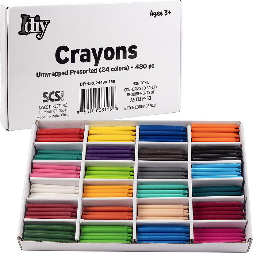 IDIY Unwrapped Bulk Wax Crayons (Pre-Sorted 480 ct, 24 colors, 20 each)-No Paper, ASTM Safety Tested, For Kids, Teachers, Classroom Supplies, Arts & Crafts Image
