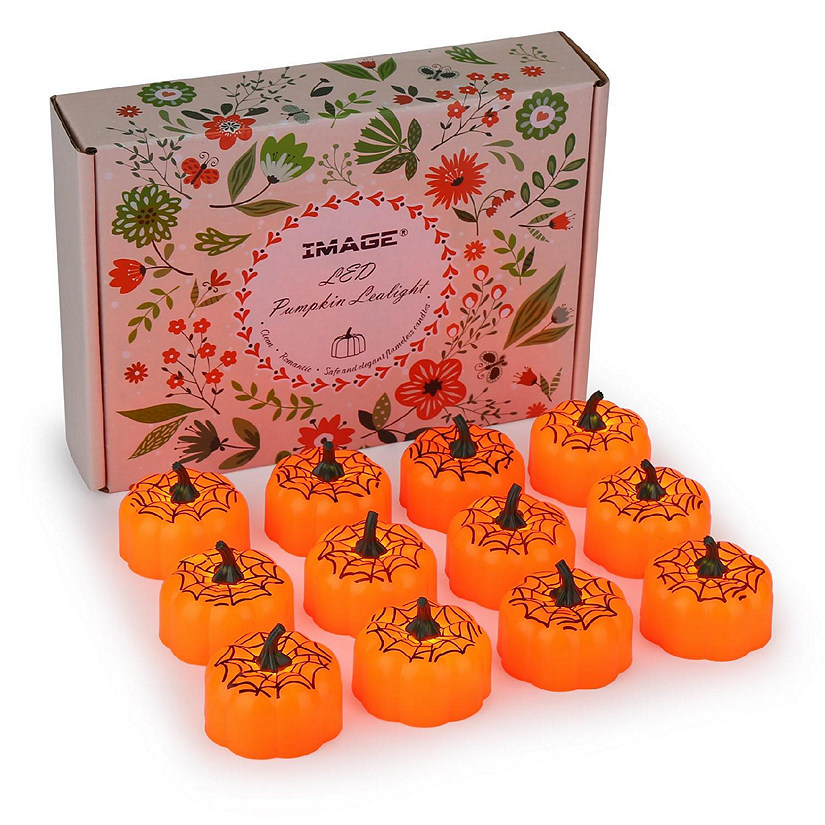 IMAGE 12Pcs LED Pumpkin Tealight Candles Battery Operated for Halloween & Christmas Image