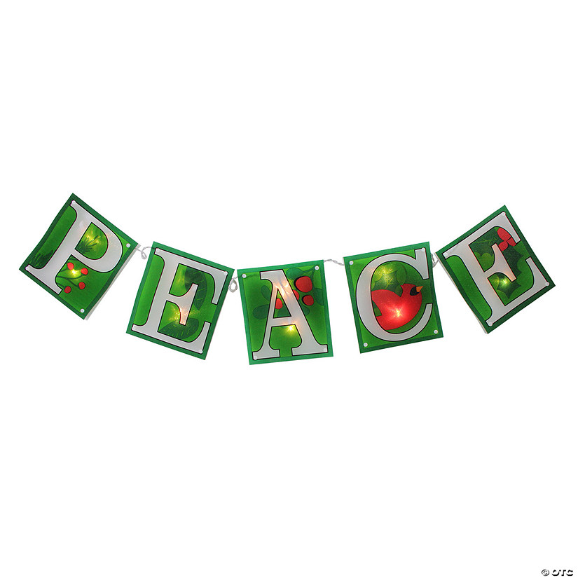 Impact 10-Count Green and Red Shimmering "PEACE" Lighted Mini Christmas Garland  4.5ft White Wire Image