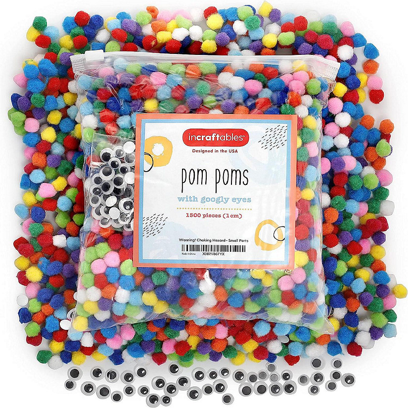 Incraftables 1500 Pcs Pom Poms with Googly Eyes Image