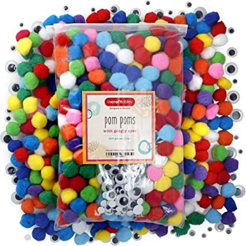 Incraftables 300 Pcs Pom Poms w/ Googly Eyes Colored Cotton 1cm Puff Balls for DIY Crafts Hats Arts and Decorations Multicolor Image