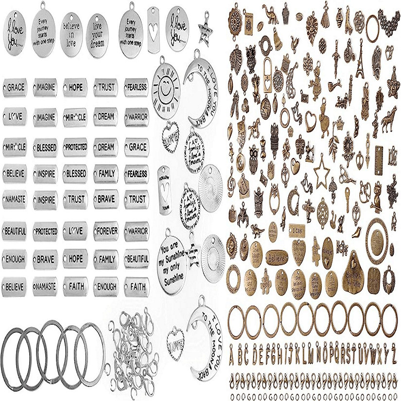 Incraftables 60pcs Silver Word Charms & 166pcs Bronze Charms Set w/ 120pcs Antique Charms (Small & Large), 20pcs Word Charms & 26pcs A-Z Letter Charm  Jewelry Image