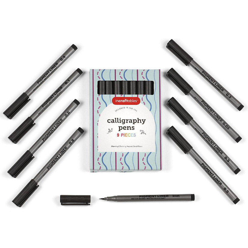 Incraftables Calligraphy Pens for Beginners and Professional (9pcs). Calligraphy Markers for Writing & Drawing. Brush Pens Calligraphy Set for Kids & Adults. Image