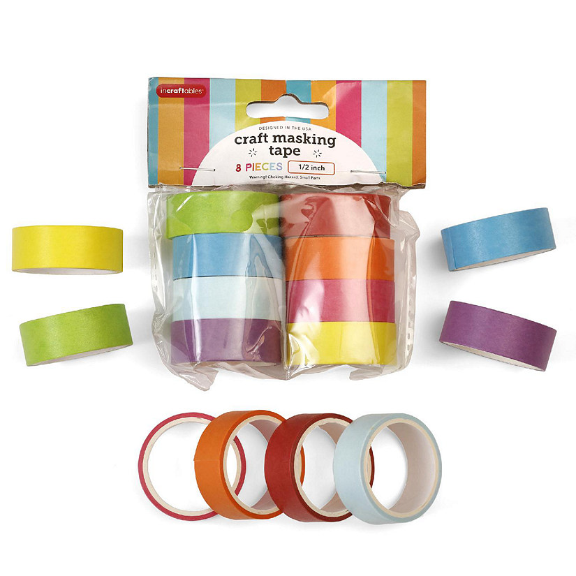 Incraftables Colored Masking Tape (8 Colors). Assorted Colorful Craft Tape 10 Feet x &#189; Inch Rolls. Rainbow Colored Painters Tape. Multi-Color Masking Tape Image