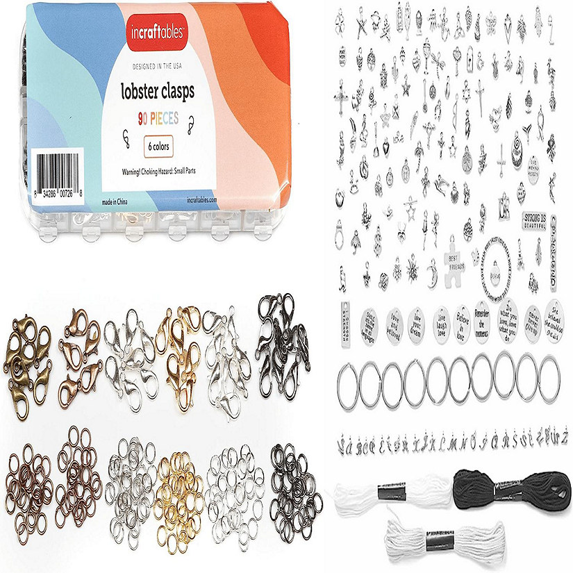 Incraftables Lobster Clasps for Jewelry Making (6 Colors) with Open Jump Rings & 166pcs Silver Charms Set for Jewelry Making. Bulk DIY Necklace, Bracelets Image