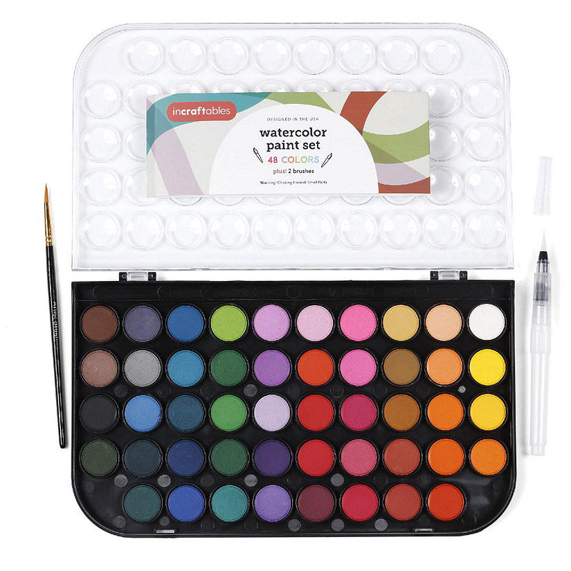 Incraftables Non-Toxic Watercolor Paint set (48 Colors). Water Color Paints for Adult & Kids w/ Refillable Water Brush Pen, Watercolor Palette & Brush. Image