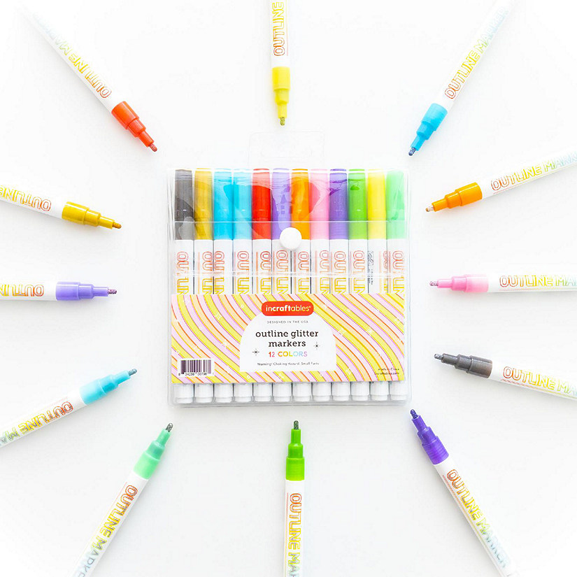 Incraftables Outline Glitter Markers (12pcs) Multicolor. Shimmer Double Line Pens for Kids & Adults