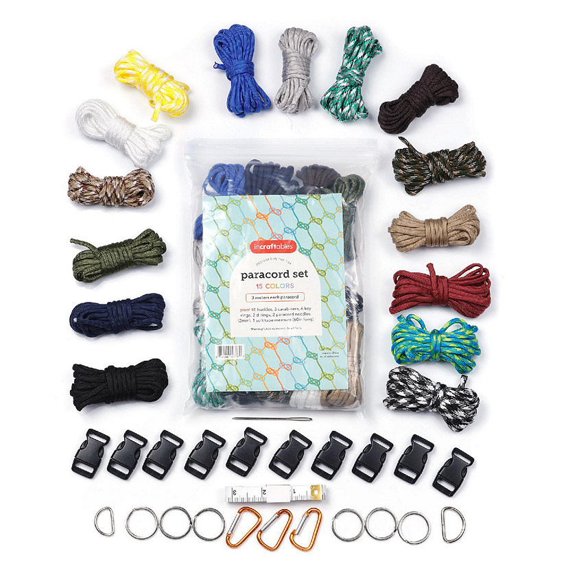 Incraftables Paracord Kit 15 Colors Rope 2mm Buckle Keyring Carabiner Bracelet Making Set for Lanyards Dog Collars Parachute Cord & Survival Image