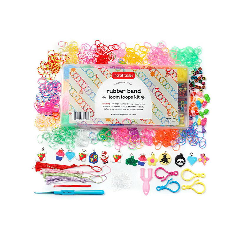 Incraftables Rubber Band Bracelet Making Kit. Rainbow Rubberband Set Y-Loom, Zipper Hook, S-Clips, Beads, Charms, Tassels & Crochet Hooks Image