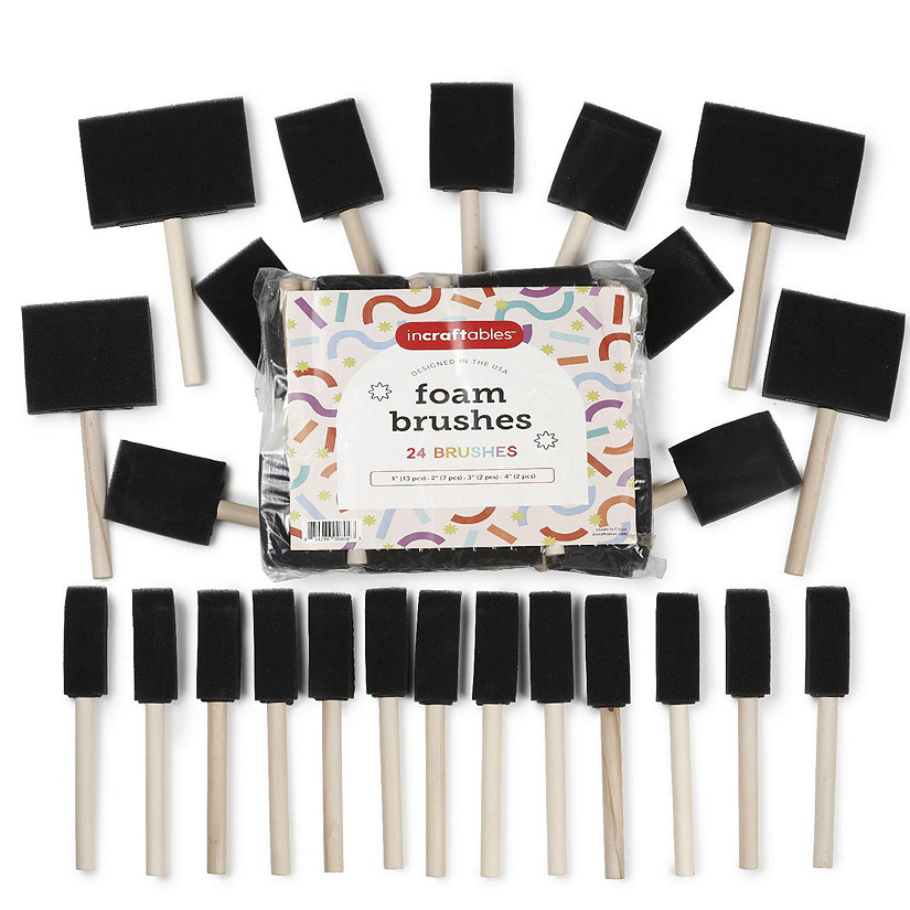 5 Pcs Sponge Brushes for Painting - 4 Pieces Small Size Foam Sponge Brush | Wood Handles Sponge Foam Brush Painting Foam Brush Tool in Black for