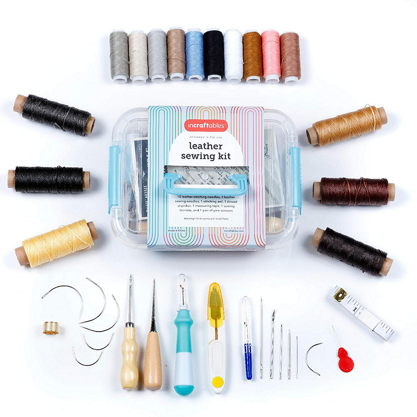 Incraftables Upholstery Needles for Hand Sewing Kit. Best Heavy Duty Leather Sewing Kit Working Tools. Image