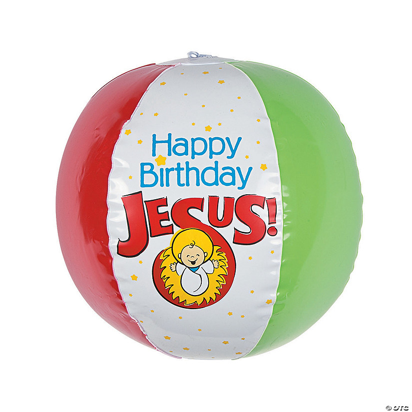 Inflatable 11" Happy Birthday Jesus Medium Vinyl Beach Balls Image