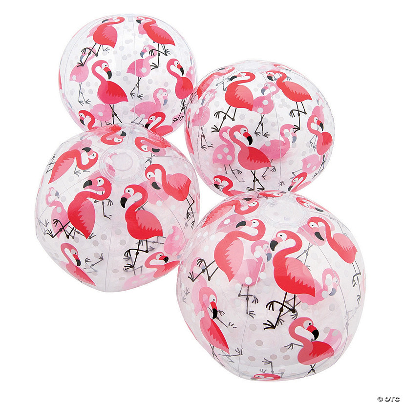 Inflatable 11" Pink Flamingo Print Medium Beach Balls - 12 Pc. Image