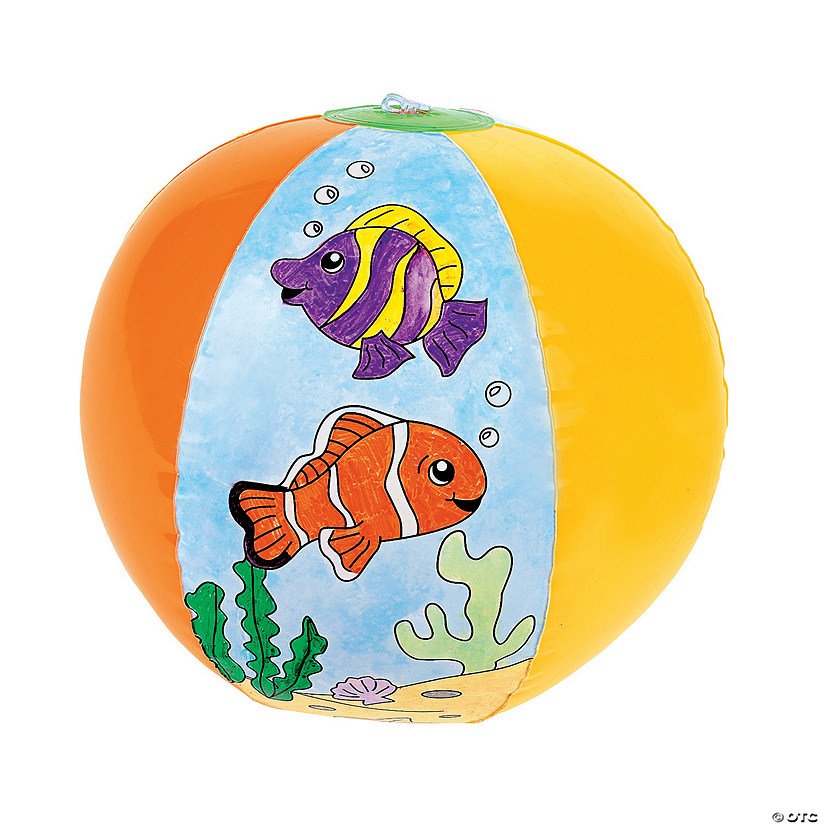 Inflatable 12" Color Your Own Fish Large Beach Balls - 12 Pc. Image