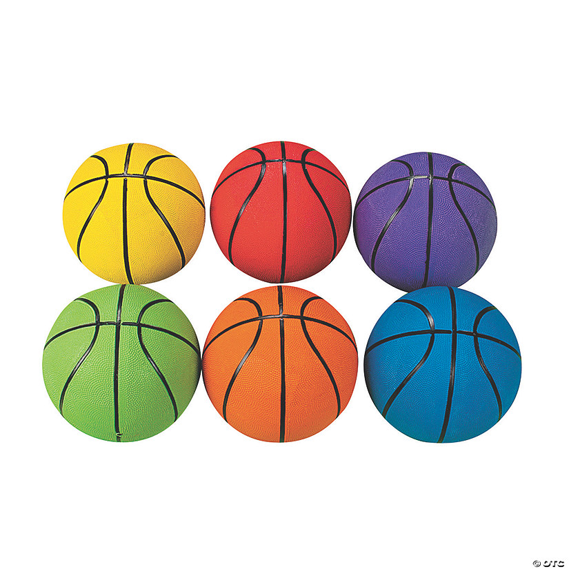 Inflatable 9 1/2" Rainbow Solid Color Rubber Basketballs - 6 Pc. Image