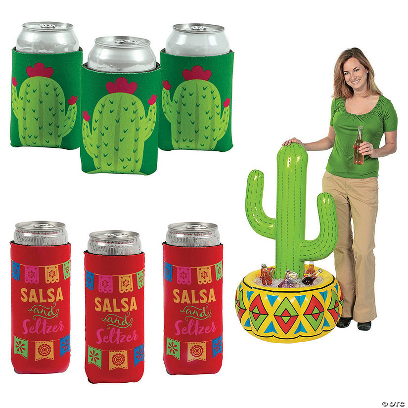 Inflatable Fiesta Cactus Cooler with Assorted Can Coolers for 48 Image