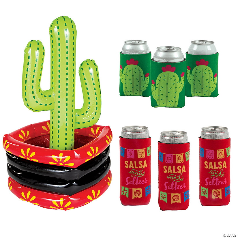 Inflatable Fiesta Cactus in Pool Cooler with Can Coolers for 48 Image