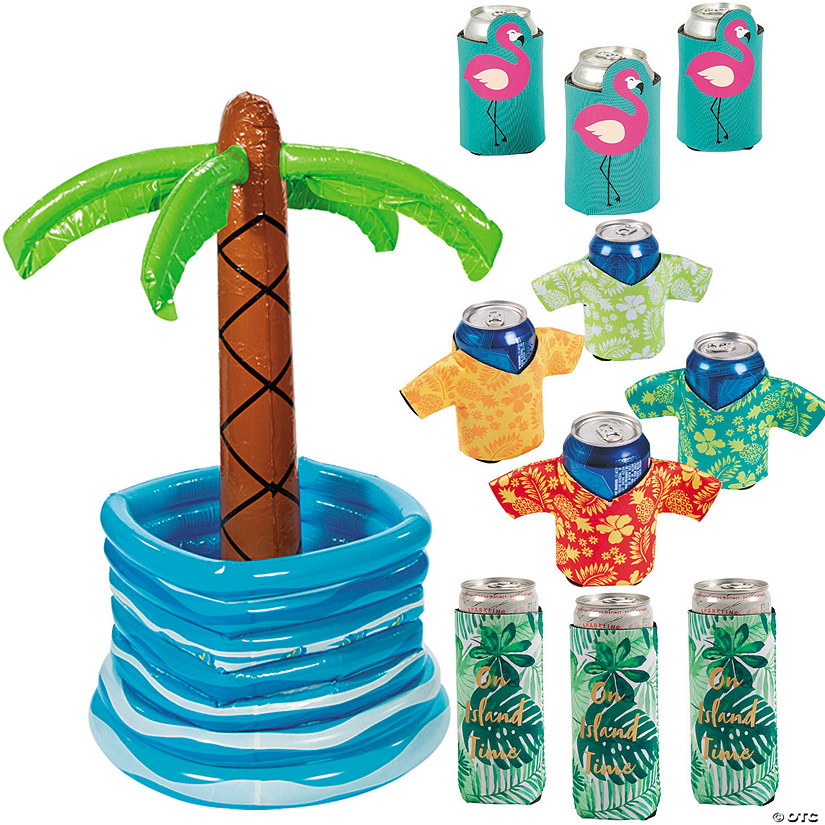 Inflatable Palm Tree Cooler with Assorted Can Coolers for 48 Image