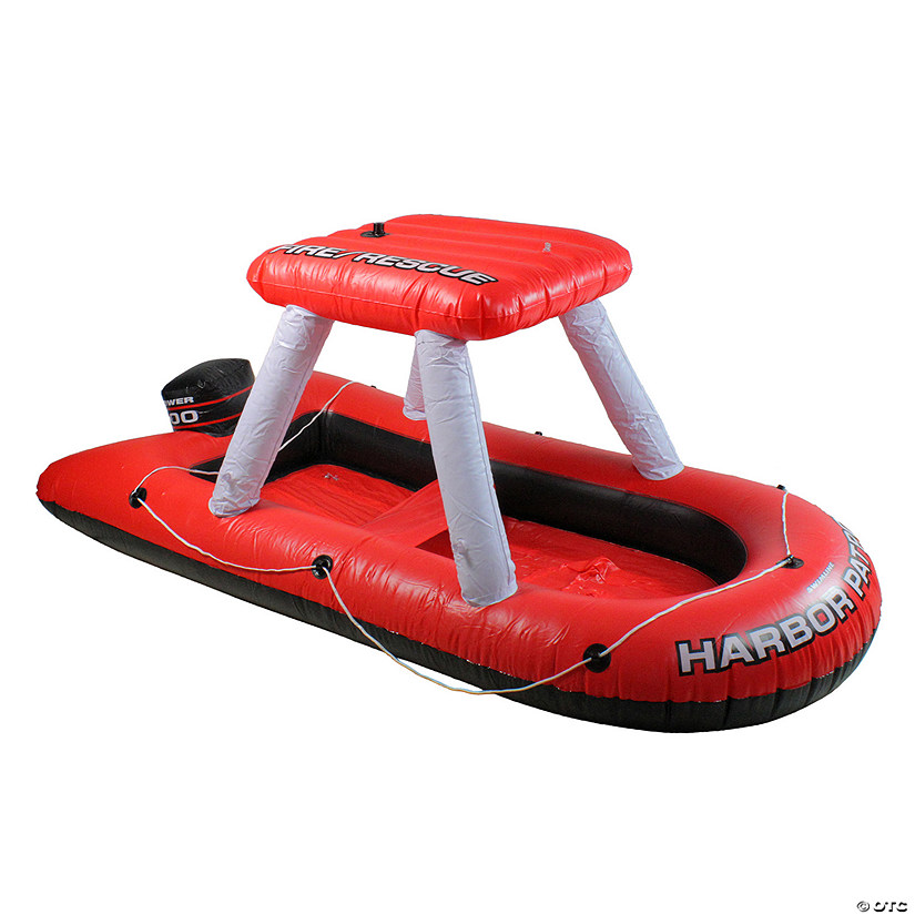 Inflatable Red and White Fire Boat Ride-On Water Squirter Swimming Pool Toy  60-Inch Image