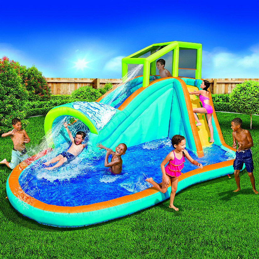Inflatable Water Slide - Huge Kids Pool (14 Feet Long by 8 Feet High) with Built in Sprinkler Wave and Water Wall - Heavy Duty Outdoor Pipeline Adventure Park - Image