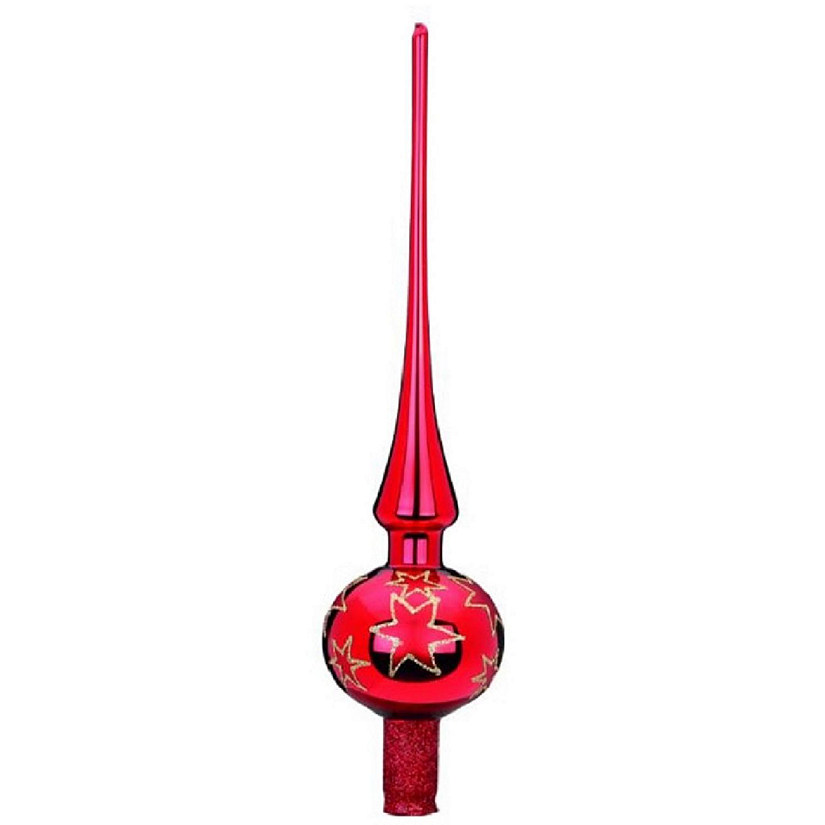Inge Glas Red Stars of Christmas Finial German Glass Tree Topper 12 Inch New Image