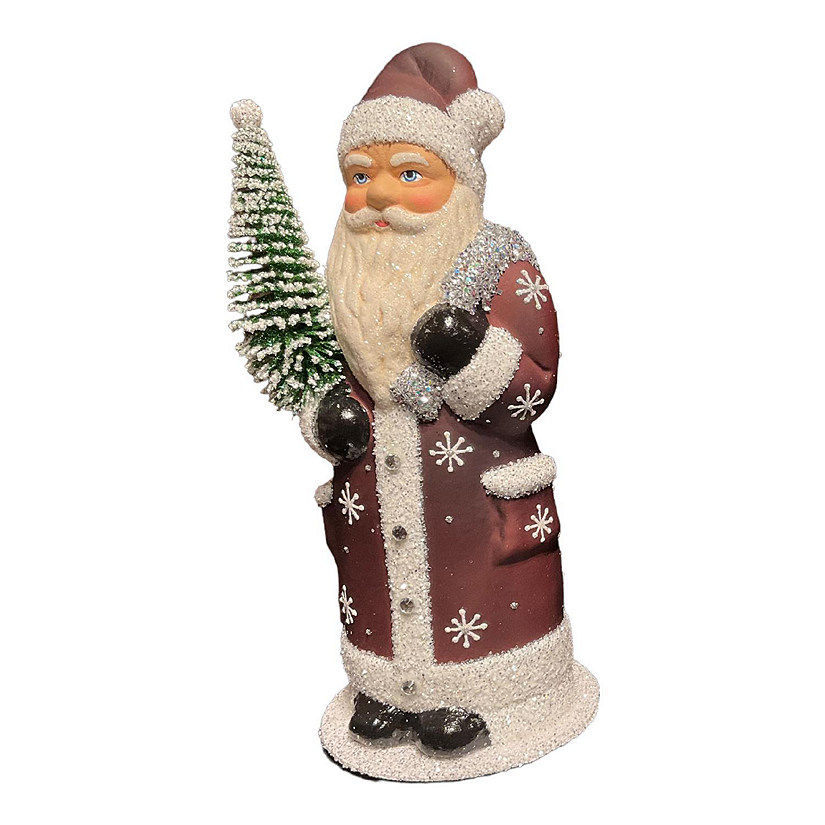 Ino Schaller Brown Coat Santa with Snowflake Design German Paper Mache 11 Inch Image