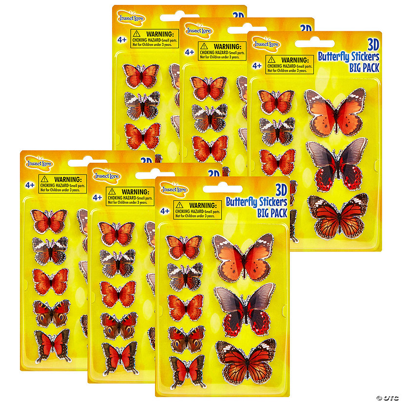 Insect Lore 3D Butterfly Stickers BIG PACK, 8 Per Pack, 6 Packs Image