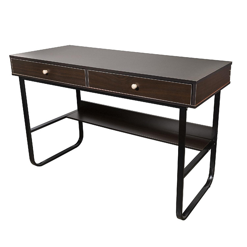 Interior Elements Kuluzego Simple Writing Wooden Computer Study Desk w  Drawers For Home Office, Brown, 47 Inches Image