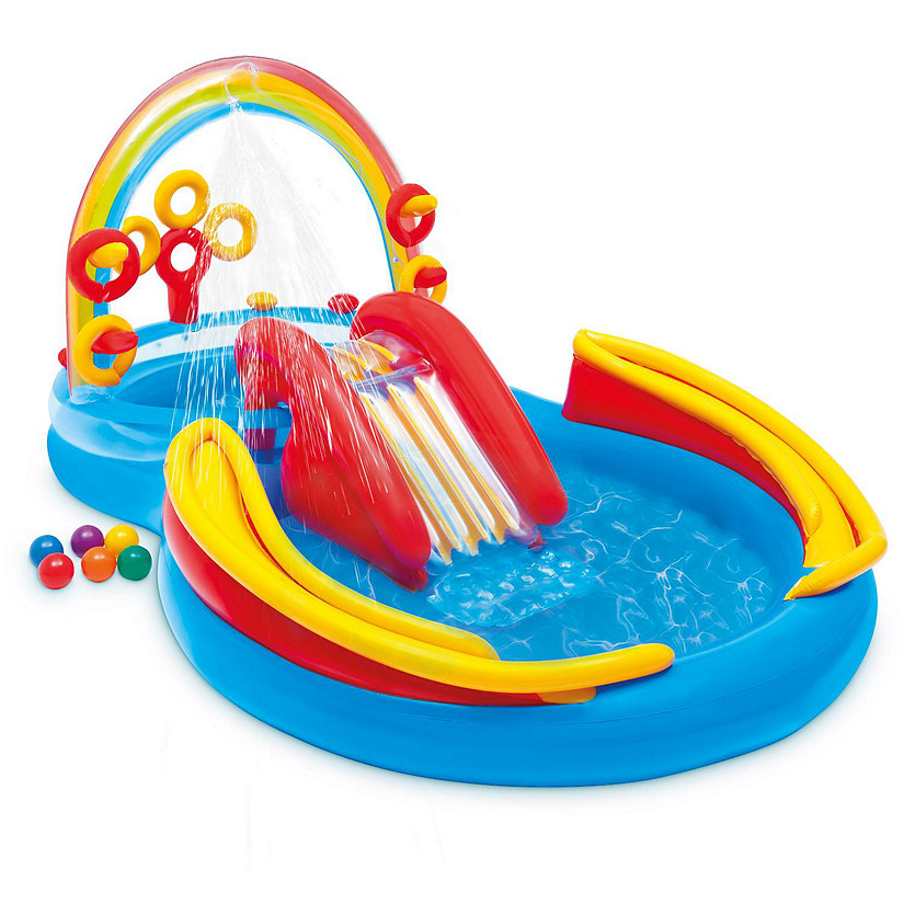 Intex Inflatable Pool With Rainbow Water Slide And Ring Toss, Ages 2+ Image