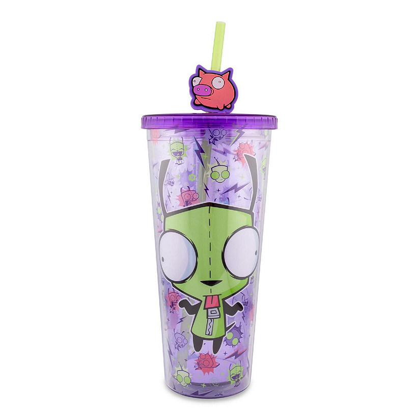 Invader Zim GIR Plastic Carnival Cup With Lid and Straw Topper  Holds 24 Ounces Image