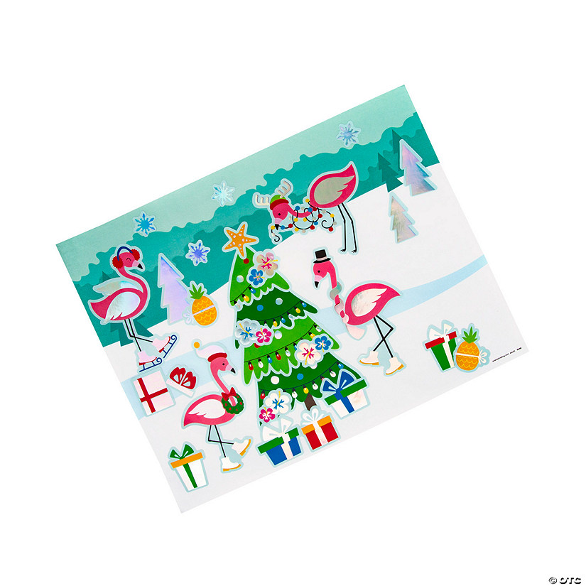 Iridescent Christmas Flamingo Sticker Scenes - 12 Pc. Image