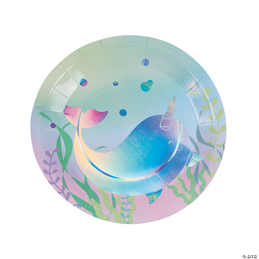 Iridescent Narwhal Party Paper Dinner Plates - 8 Ct. Image