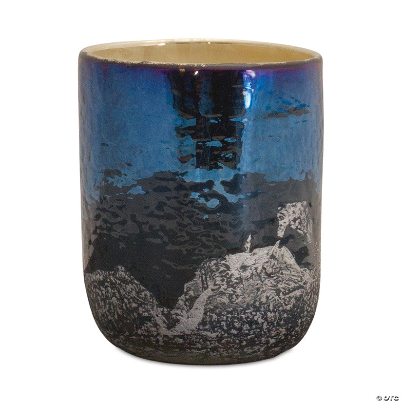 Irredescent Navy Votive Candle Holder 4"D X 5"H Glass Image
