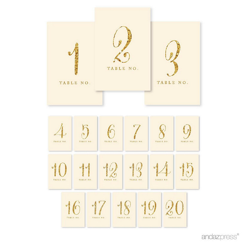 Ivory Gold Glitter Table Numbers 1-20 Image