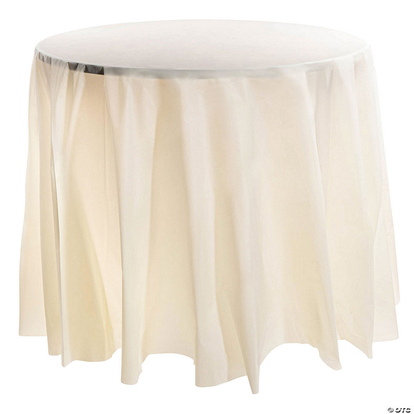 Ivory Round Disposable Plastic Tablecloths (84") - (48 Tablecloths) Image