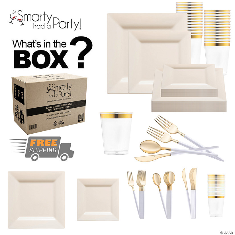 Ivory Square Disposable Plastic Tableware Set - 60 Settings Image