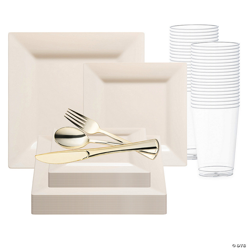 Ivory Square Plastic Wedding Value Set - 60 Settings Image