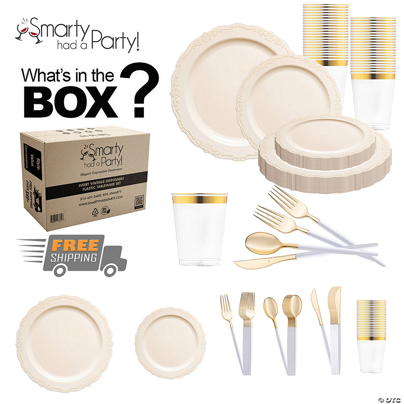 Ivory Vintage Disposable Plastic Tableware Set - 120 Settings Image