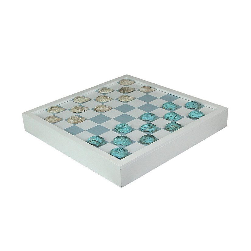 J.D. Yeatts Coastal Themed Seashell Checkers Set With Game Board 13 Inches Image