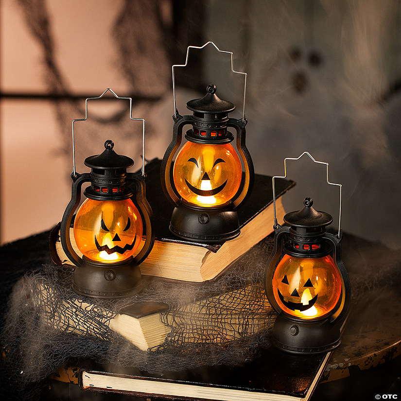 Jack-O&#8217;-Lantern Light-Up Mini Lantern Halloween Decorations - 3 Pc. Image
