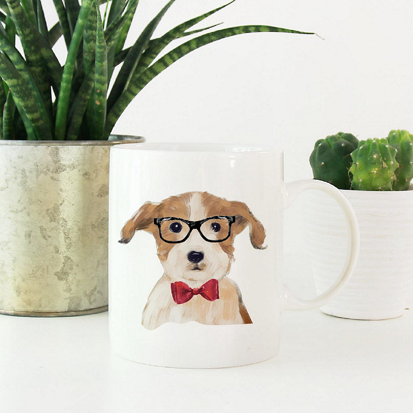 Jack Russell Glasses Red Bow Ceramic Mug Image