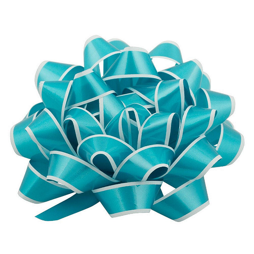 JAM PAPER Gift Bows, Medium, 5 1/2 Diameter, Blue with White Edge, Bulk 100/Pack Image