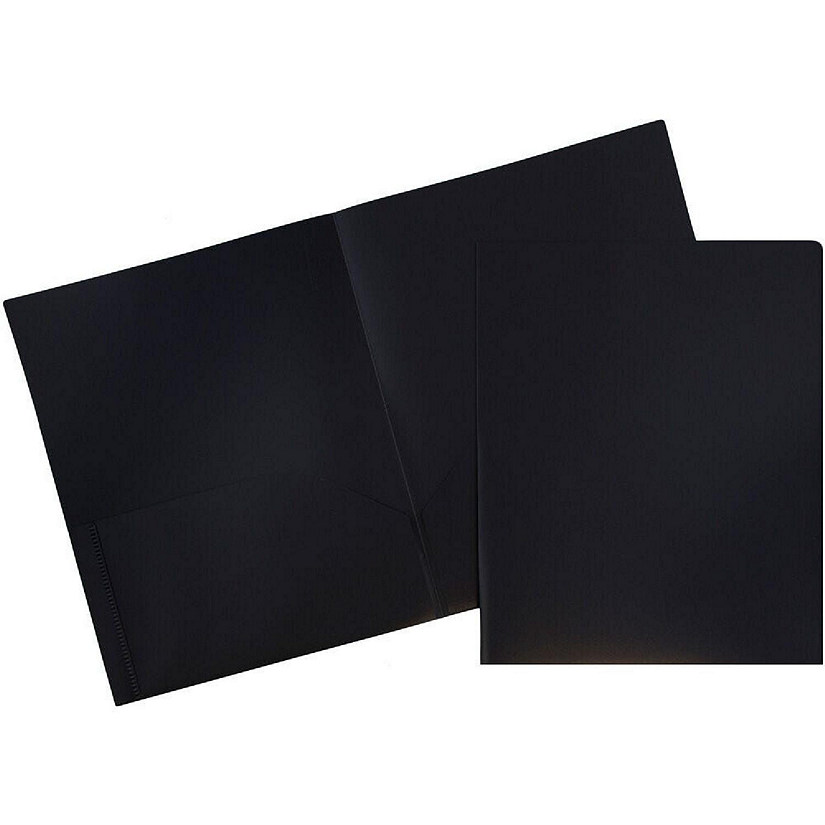 JAM PAPER Plastic 2 Pocket POP Folders - Durable School Folders - Black - 6/Pack Image