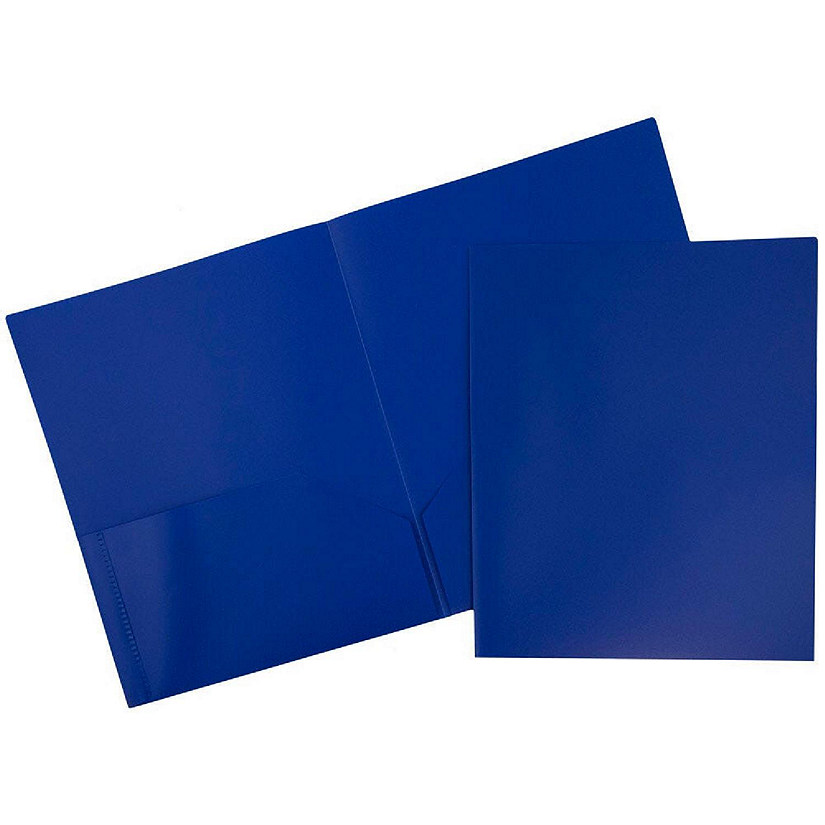JAM PAPER Plastic 2 Pocket POP Folders - Durable School Folders - Blue - 6/Pack Image
