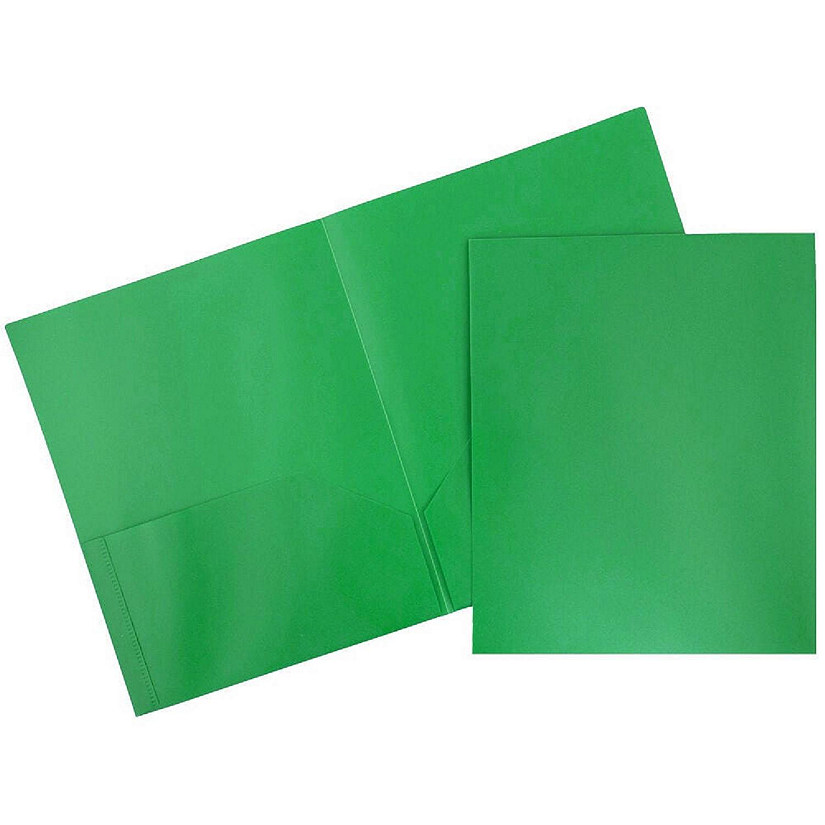 JAM PAPER Plastic 2 Pocket POP Folders - Durable School Folders - Green - 6/pack Image