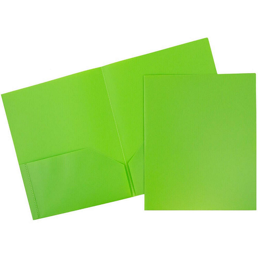 JAM PAPER Plastic 2 Pocket POP Folders - Durable School Folders - Lime Green - 6/Pack Image