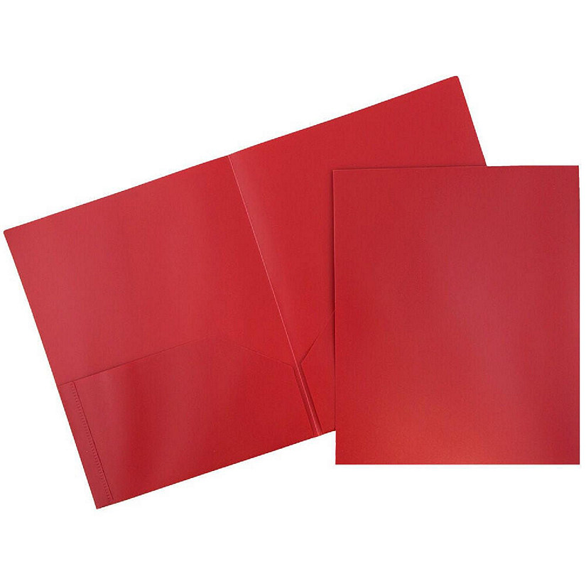 JAM PAPER Plastic 2 Pocket POP Folders - Durable School Folders - Red - 6/Pack Image